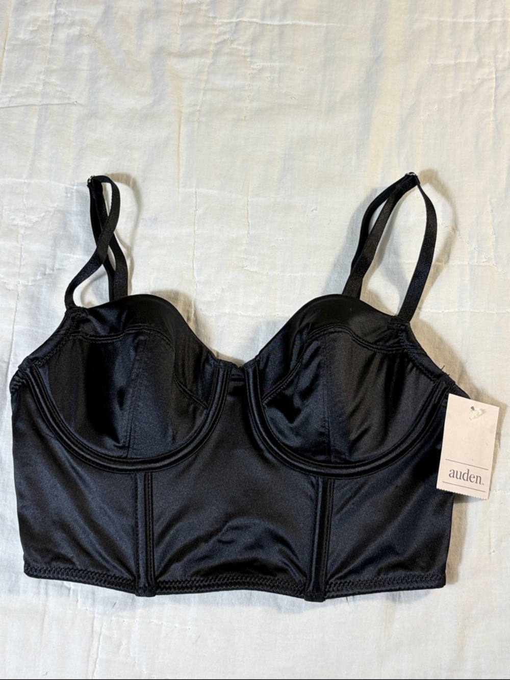 Auden Women's Black Satin Lightly Lined Lingerie Corset Top Bustier Bralette NWT